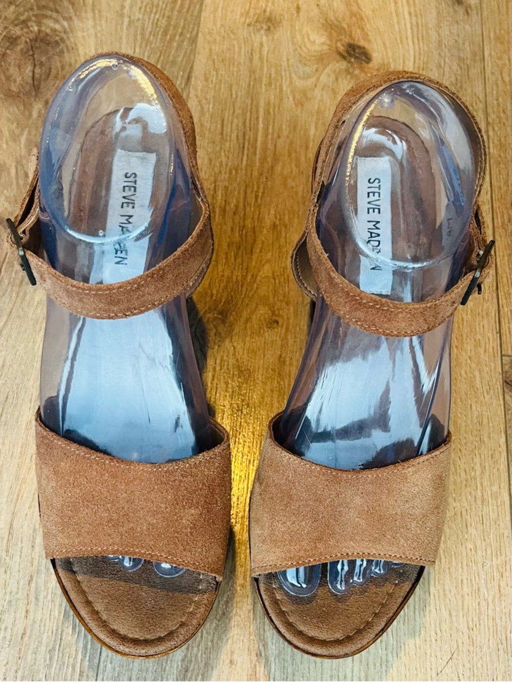 Steve Madden Y2K Platform Sandals Wood Heels Brown Suede - Picture 10 of 10